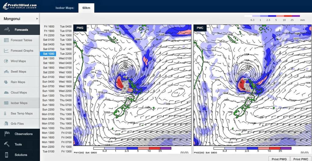 Isobars Saturday 1000hrs  - PredictWind March 14-15, 2014 - Cyclone Lusi, 1000hrs - 150314 © PredictWind http://www.predictwind.com